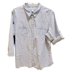 Ll Bean Blue Striped Button-Up Shirt XL X-Large